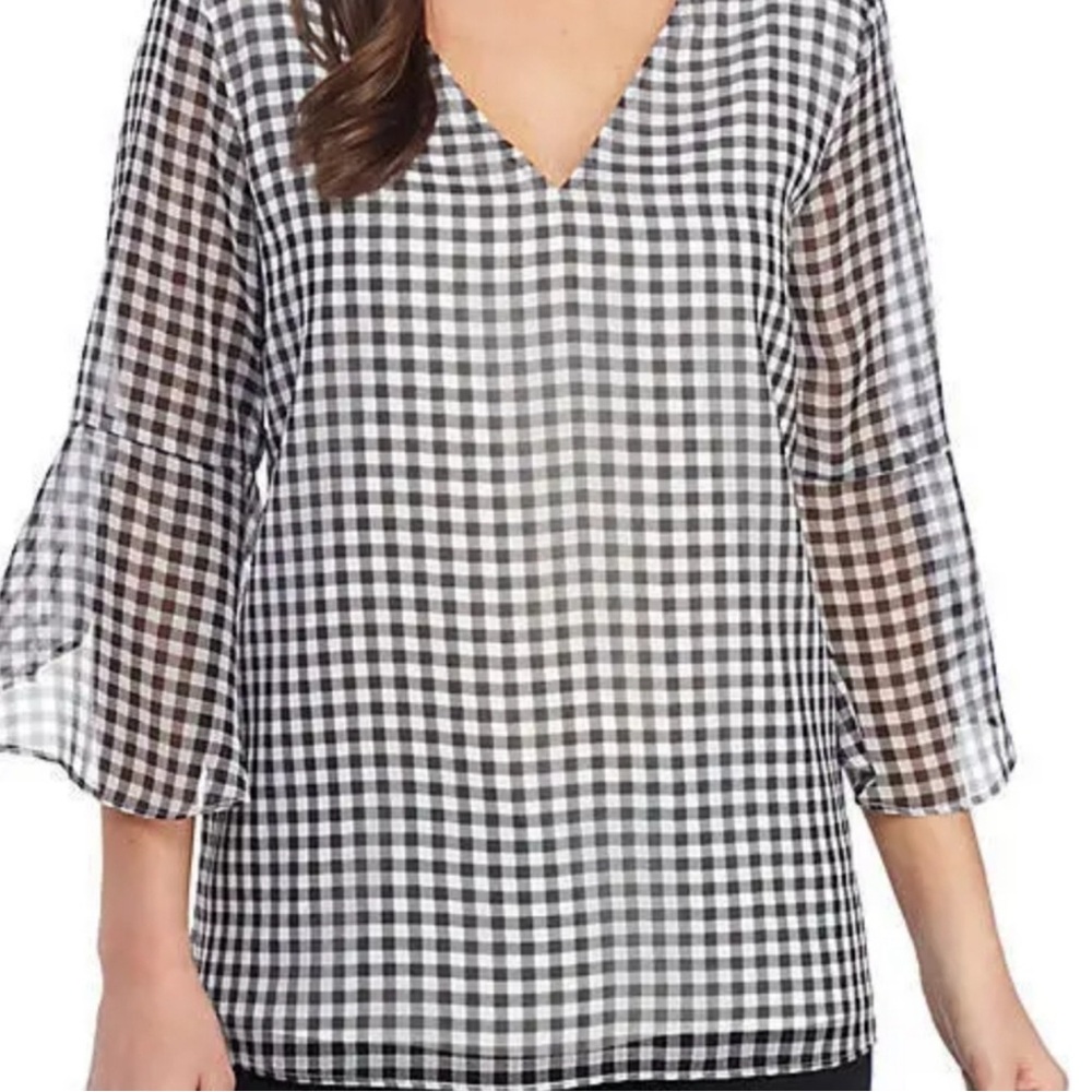 NWT SIZE MEDIUM Calvin Klein Black and White Bell Sleeve Blouse